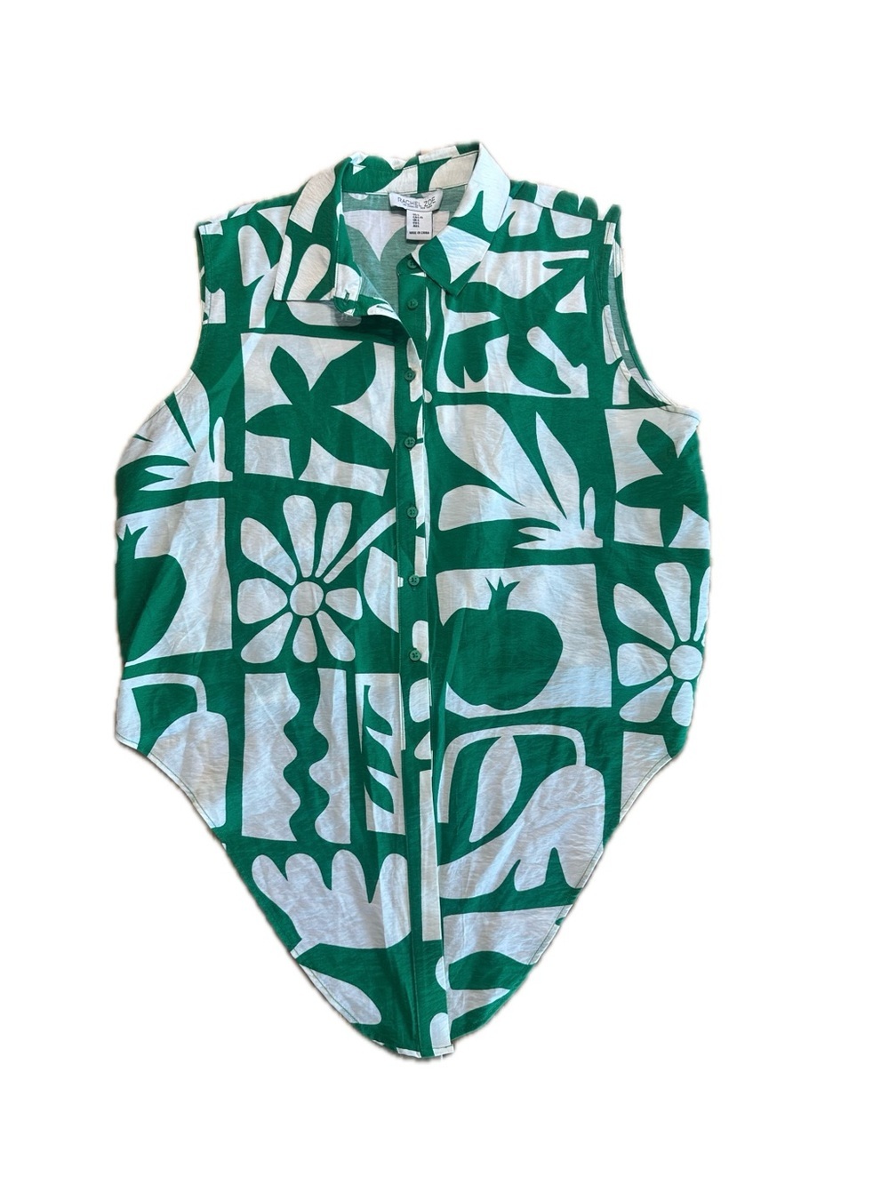 Rachel Zoe Green and White Graphic Sleeveless Top Large